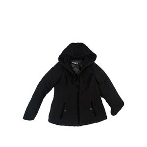 Laundry By Shelli Segal Coat Womens Petite Small Black Quilted Hooded Zip Winter
